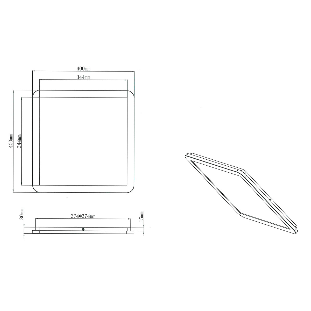 LED Deckenleuchte - Trion Camy - Aufbau Quadratisch 24W - Spritzwassergeschützt IP44 - Dimmbar - Warmweiß 3000K - Mattschwarz