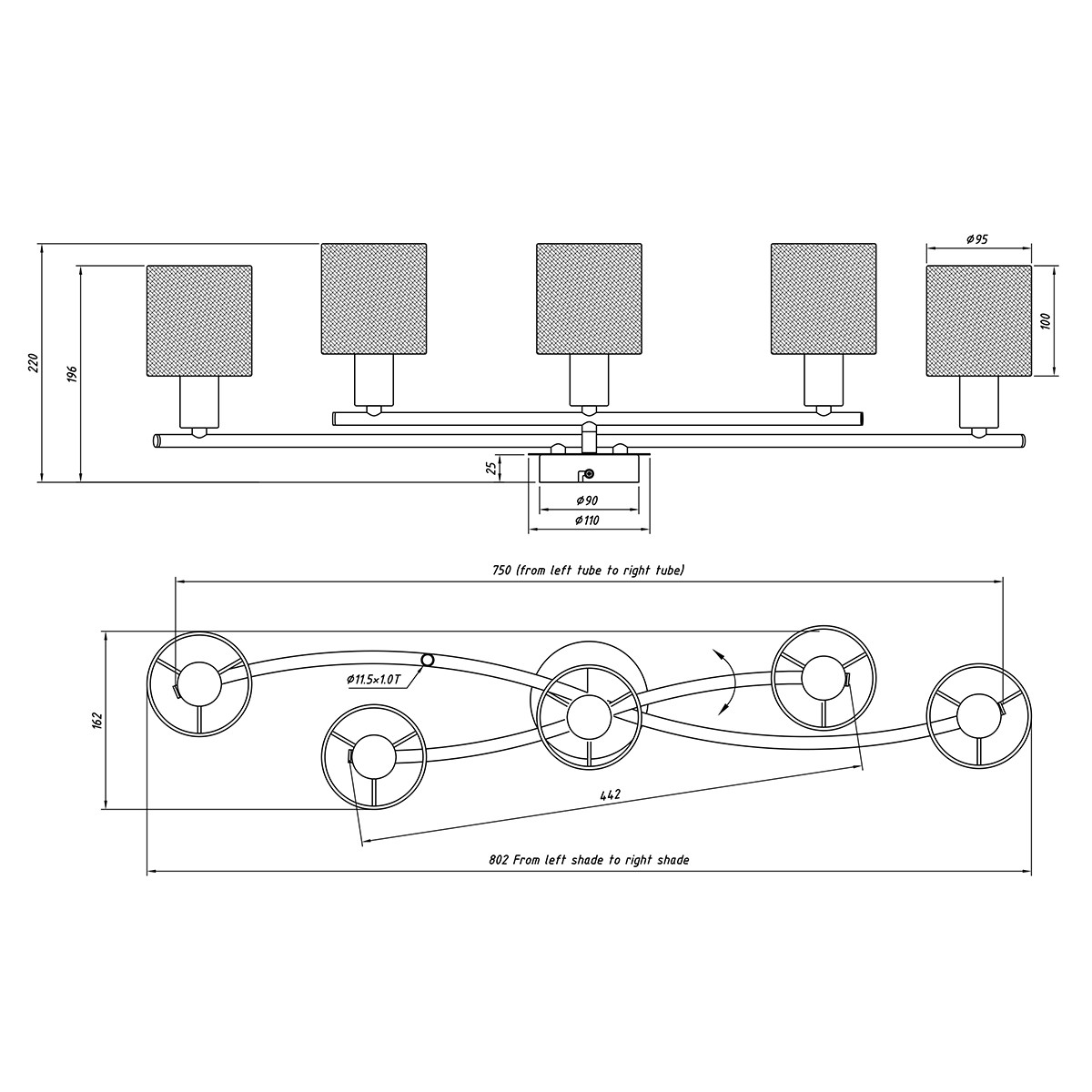 LED Deckenleuchte - Trion Gorino - E14 Sockel - 5-flammig - Rund - Mattgrau - Aluminium