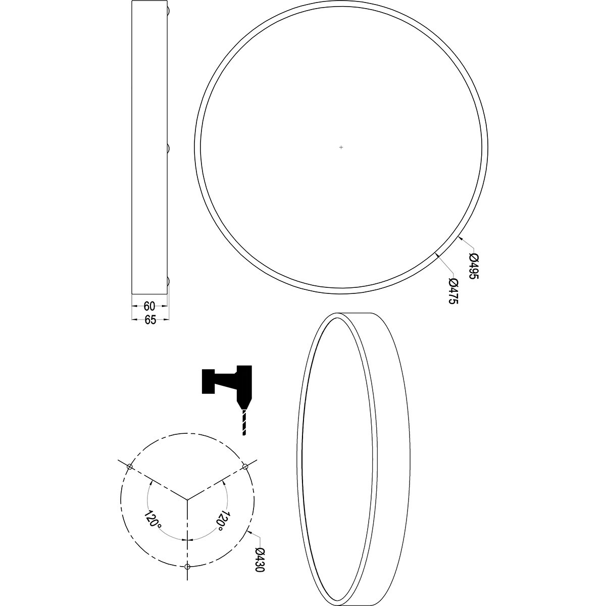 LED Deckenleuchte - Trion Oka - Anpassbare Farbe - Dimmbar - Rund - Matt Schwarz - Metall