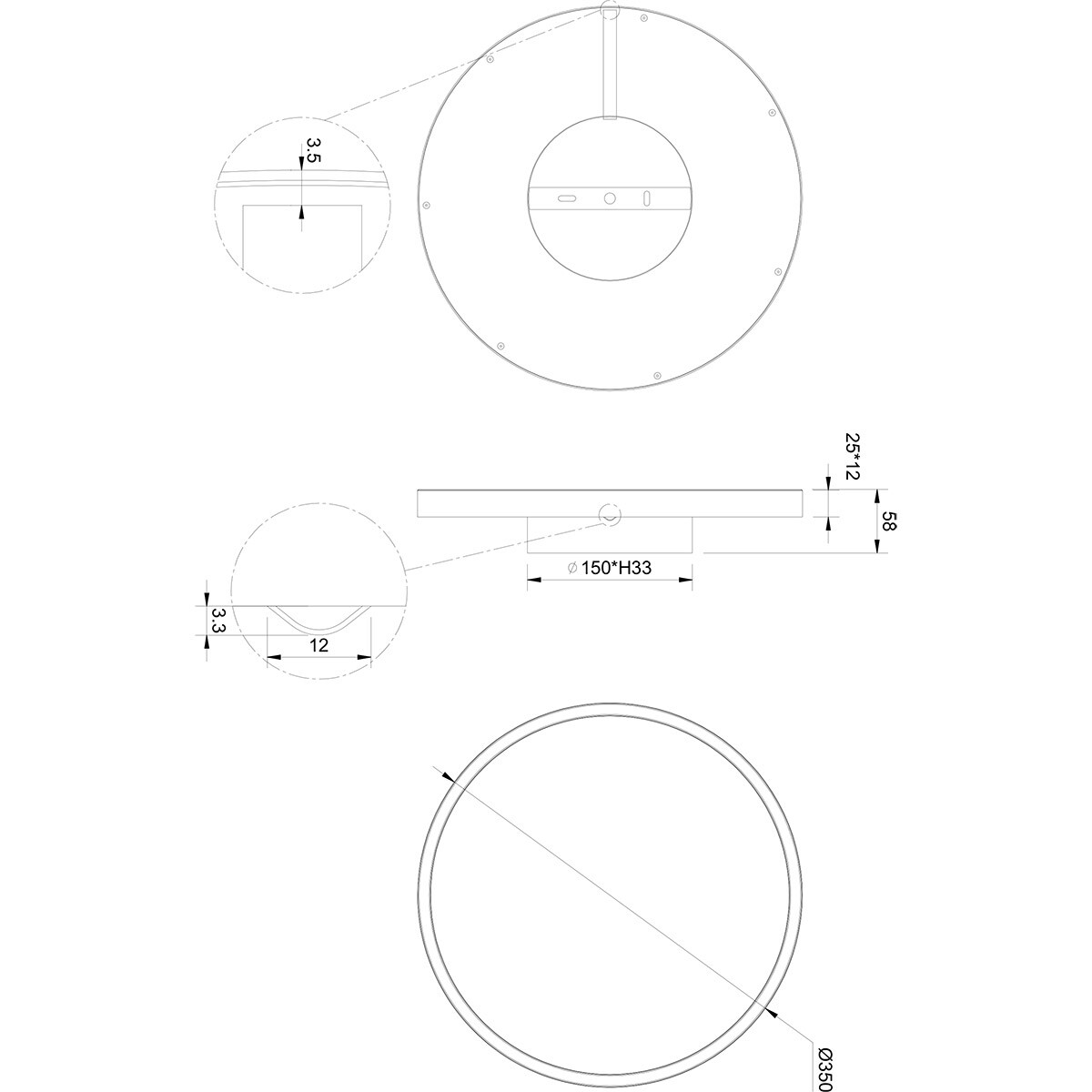 LED-Deckenleuchte - Trion Rad - Aufbau Rund 20W - Warmweiß 3000K - Mattweiß - Metall