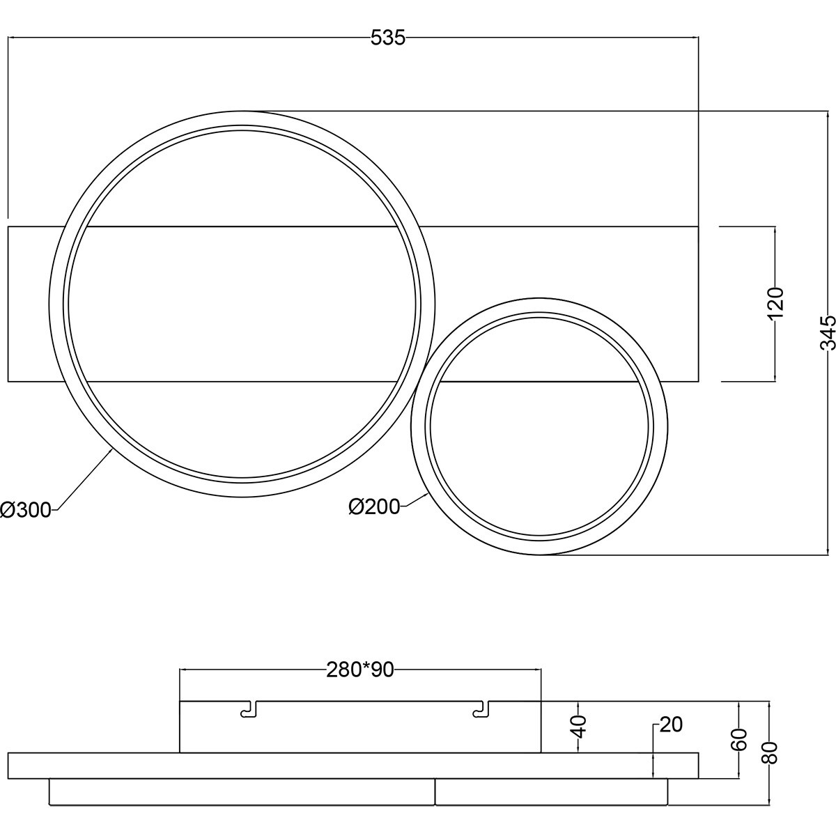 LED-Deckenleuchte - Trion Rameda - 26W - Warmweiß 3000K - Dimmbar - Rechteck Rund - Mattschwarz - Metall