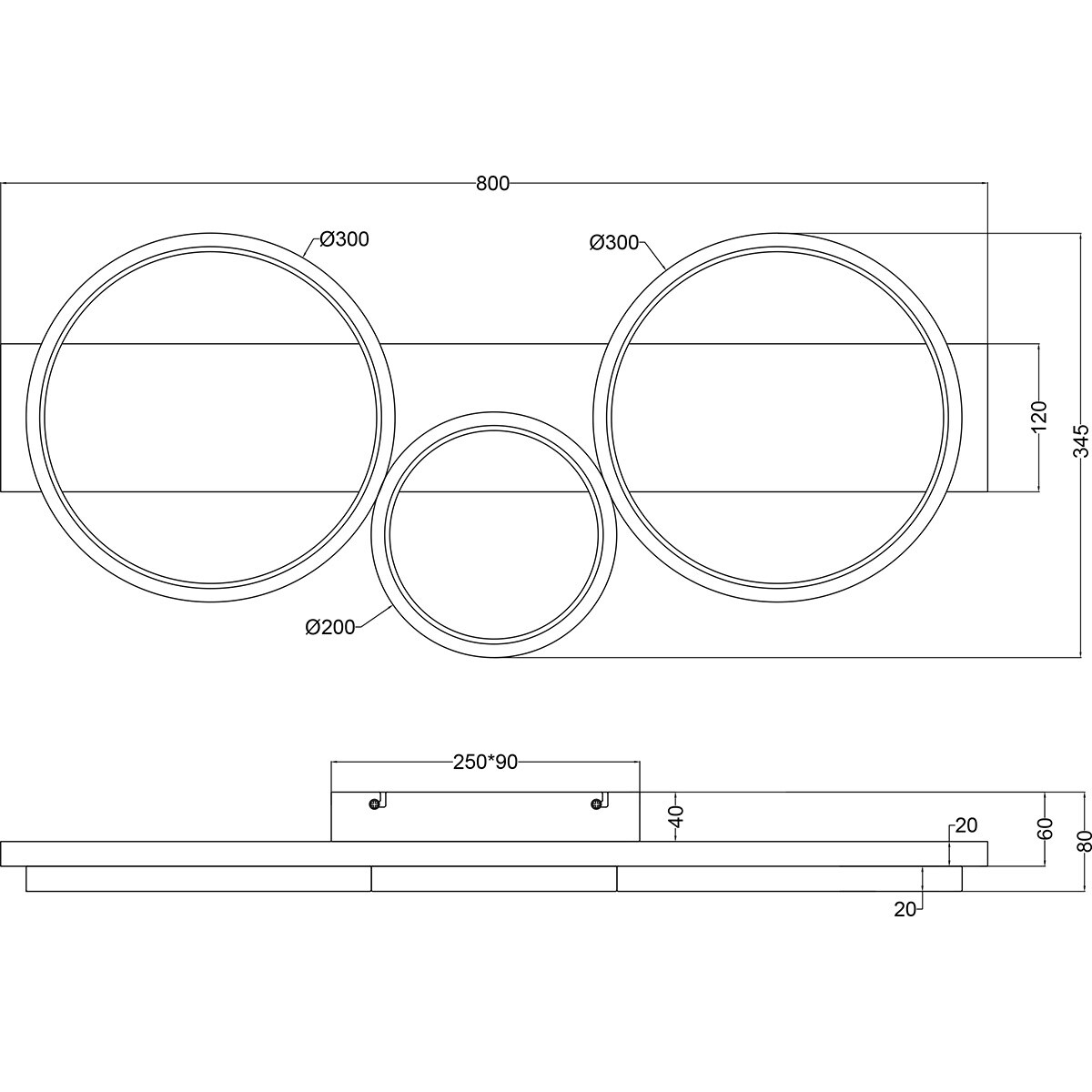 LED-Deckenleuchte - Trion Rameda - 33W - Warmweiß 3000K - Dimmbar - Rechteck Rund - Mattschwarz - Metall