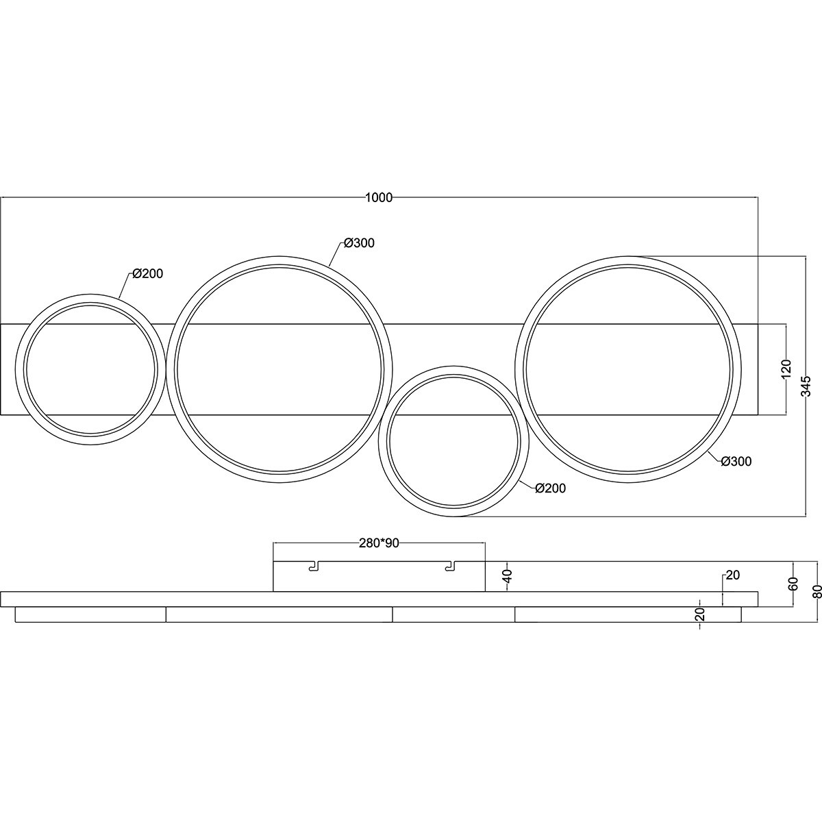 LED-Deckenleuchte - Trion Rameda - 44W - Warmweiß 3000K - Dimmbar - Rechteck Rund - Mattschwarz - Metall