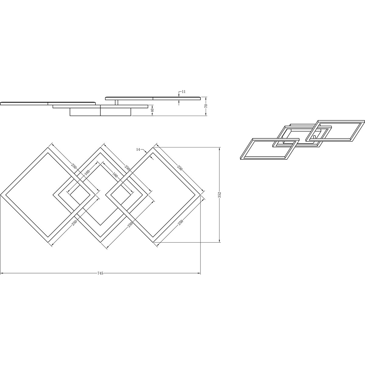 LED-Deckenleuchte - Trion Square - 31W - Warmweiß 3000K - Quadratisch - Kaffee - Metall