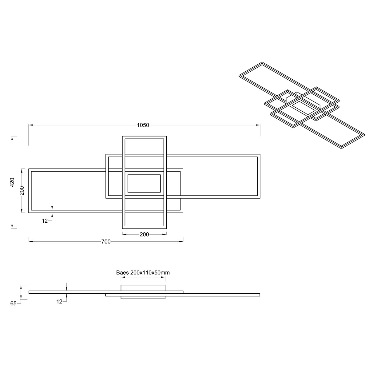 LED Deckenleuchte - Trion Urano - 60W - Einstellbare Farbe - Fernbedienung - Dimmbar - Rechteckig - Matt Nickel - Aluminium