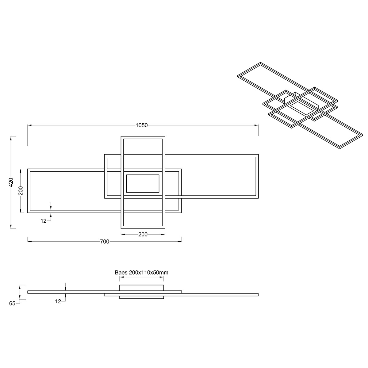 LED Deckenleuchte - Trion Urano - 60W - Einstellbare Farbe - Fernbedienung - Dimmbar - Rechteckig - Matt Schwarz - Aluminium