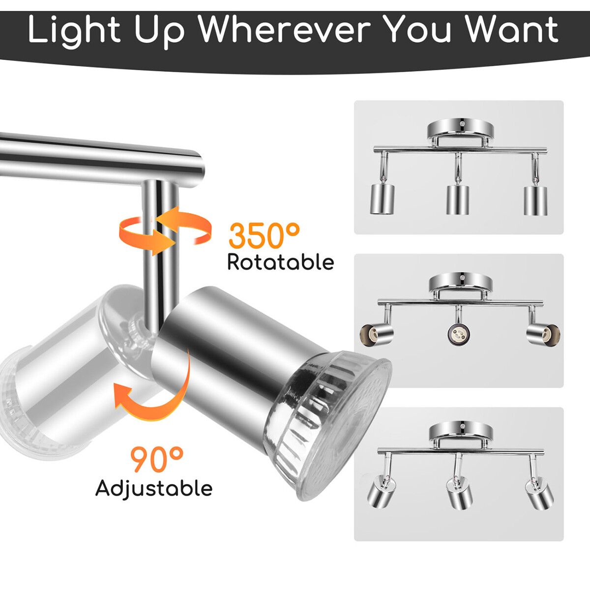 LED Deckenstrahler - Aigi Apolo - GU10 Fassung - 3-flammig - Rechteck - Mattsilber - Aluminium