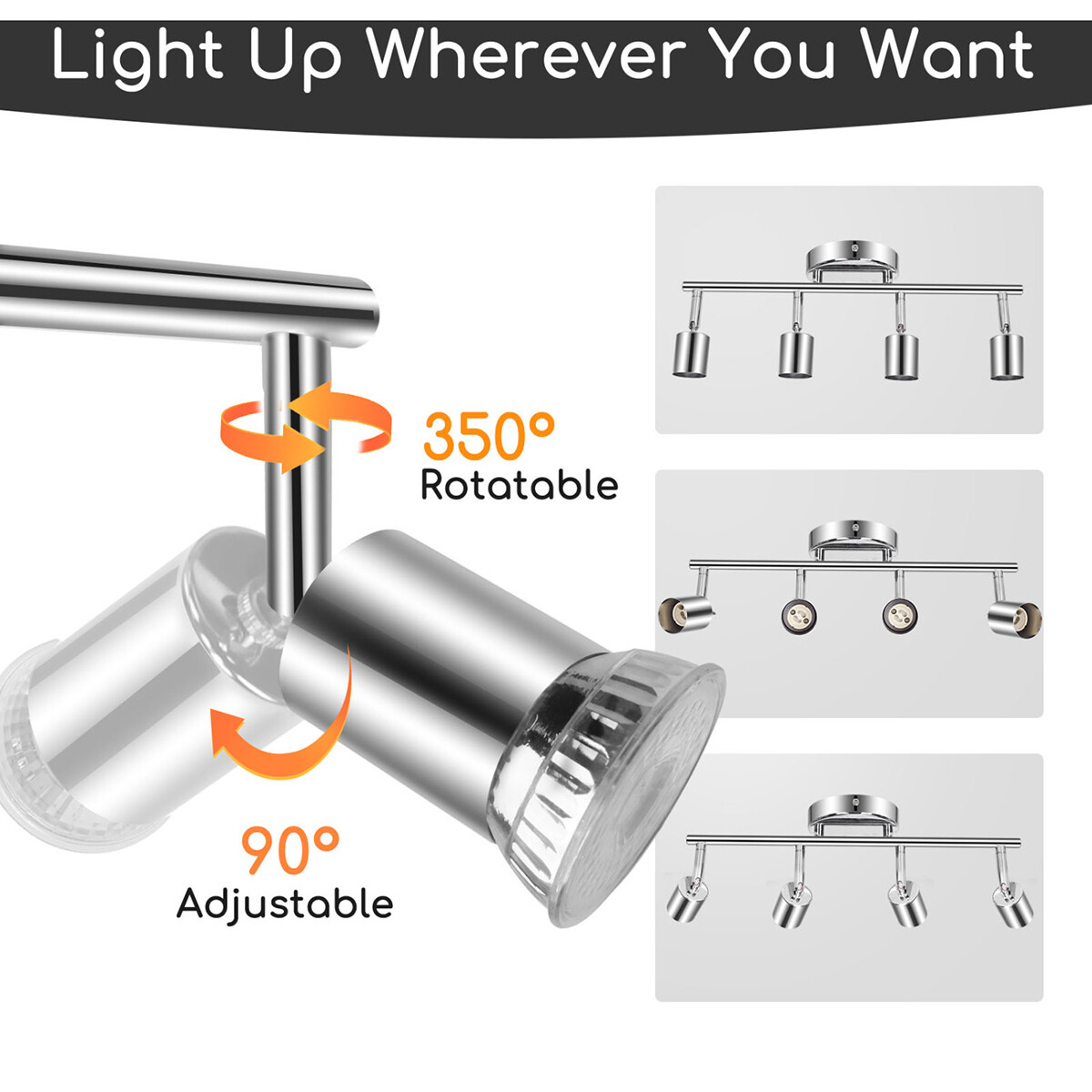 LED Deckenstrahler - Aigi Apolo - GU10 Fassung - 4-flammig - Rechteck - Mattsilber - Aluminium