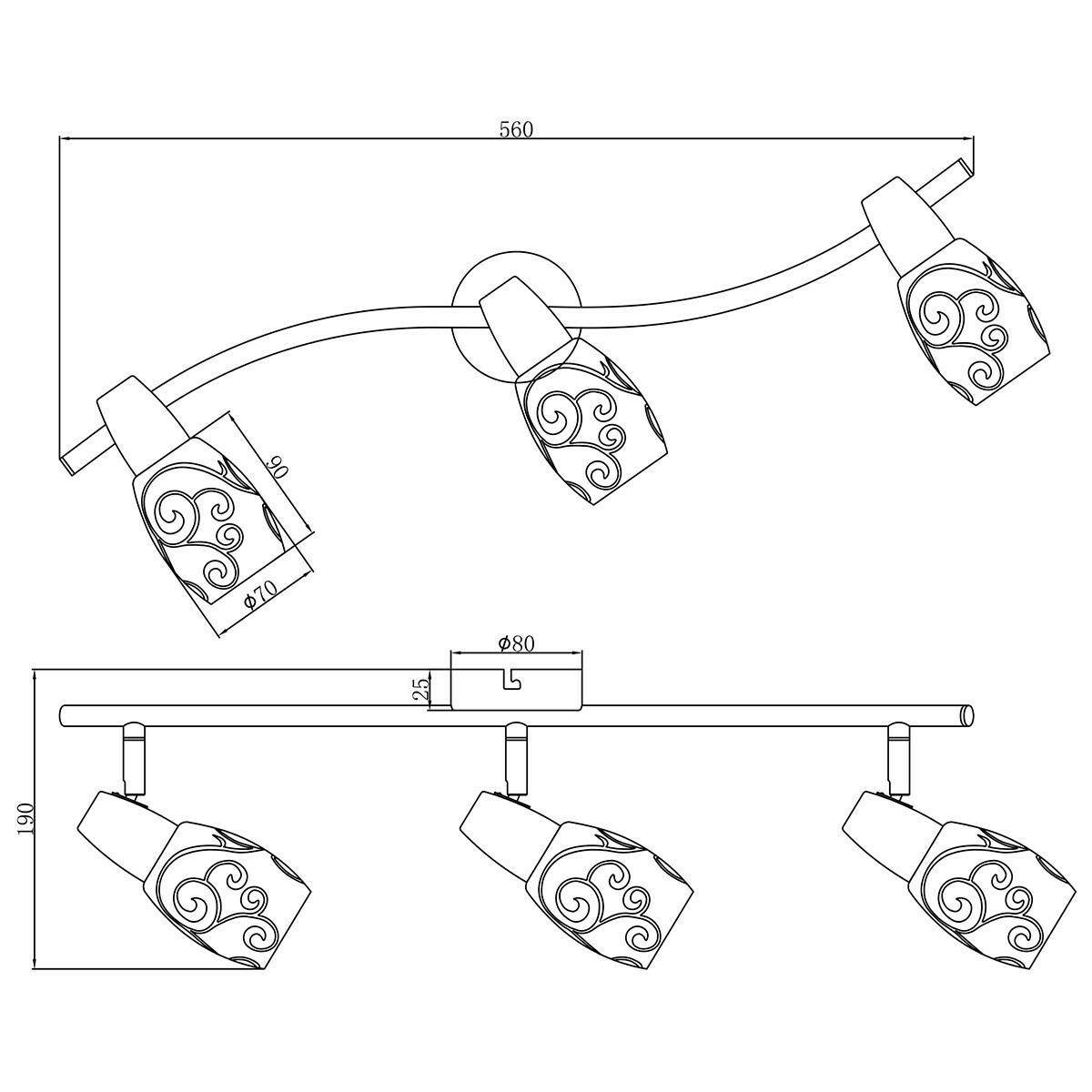 LED Deckenstrahler - Trion Kalora - E14 Sockel - 3-flammig - Rund - Matt Nickel - Aluminium