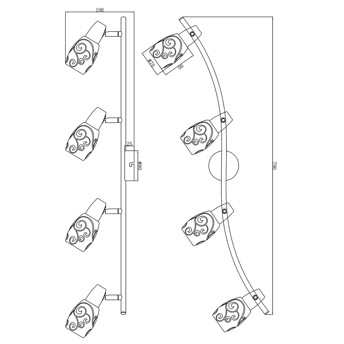 LED Deckenstrahler - Trion Kalora - E14 Sockel - 4-flammig - Rund - Matt Nickel - Aluminium