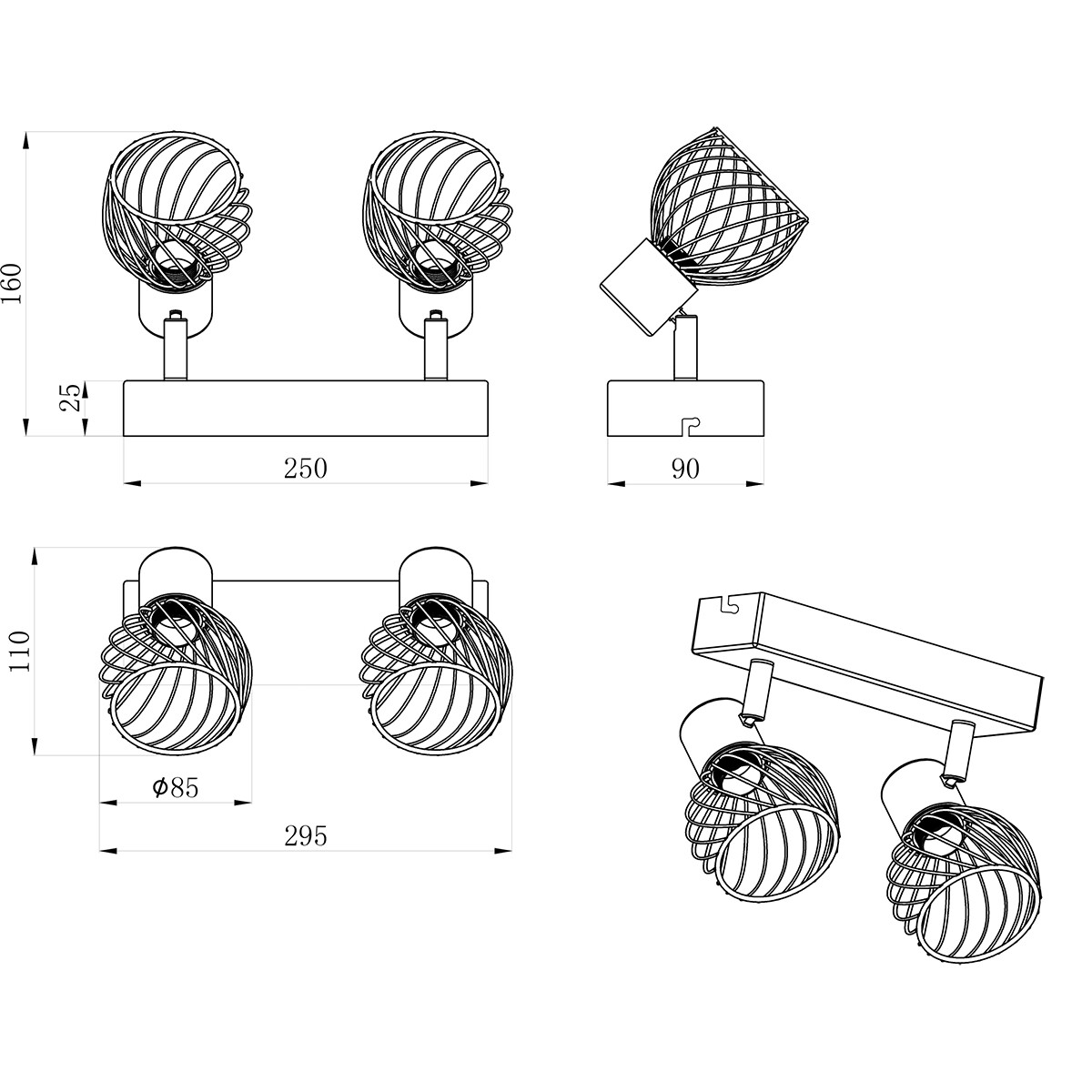 LED Deckenspot - Deckenbeleuchtung - Trion Ordan - E14 Fassung - 2-flammig - Schwarz/Gold