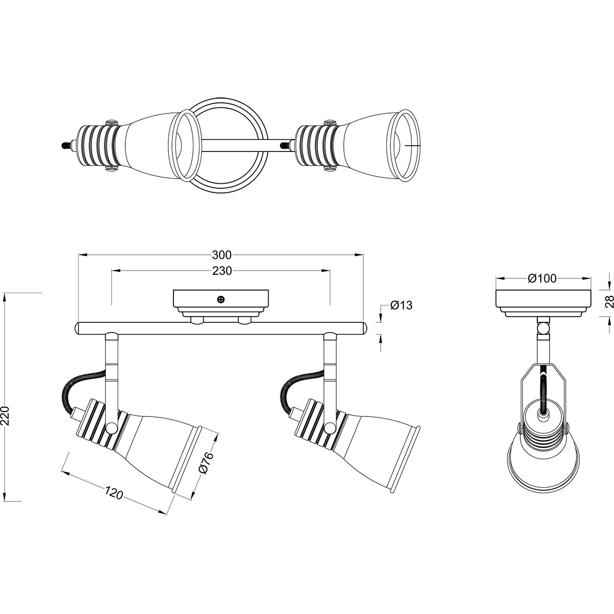 LED Deckenstrahler - Trion Sanita - E14-Fassung - 2-flammig - Rechteckig - Antikweiß - Aluminium