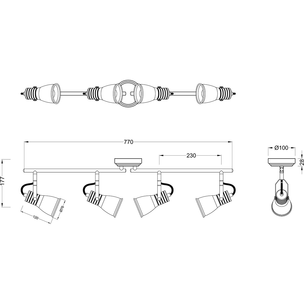 LED Deckenstrahler - Trion Sanita - E14-Fassung - 4-flammig - Rechteckig - Antikweiß - Aluminium