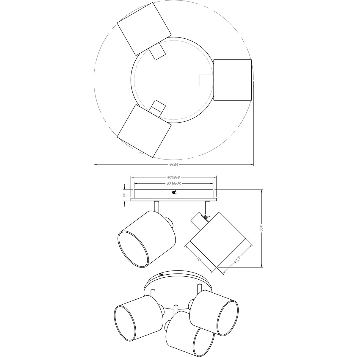 LED Deckenstrahler - Trion Torry - E14-Fassung - 3-flammig - Rund - Mattbraun - Aluminium