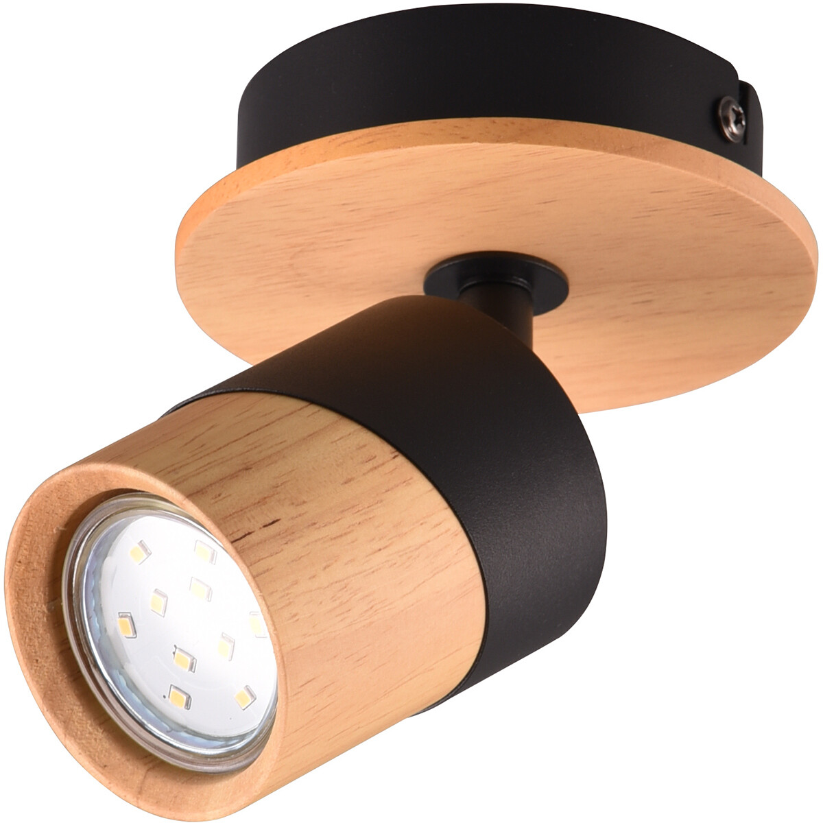 LED-Deckenspot - Trion Arnia - GU10 Fassung - 1-flammig - Rund - Holz/Schwarz - Naturholz