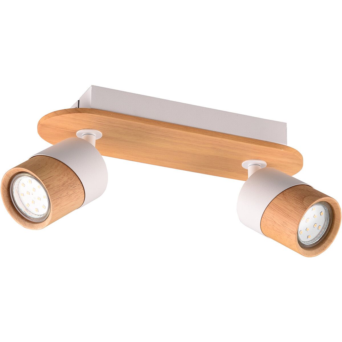 LED-Deckenspot - Trion Arnia - GU10 Fassung - 2-flammig - Rund - Holz/Weiß - Naturholz