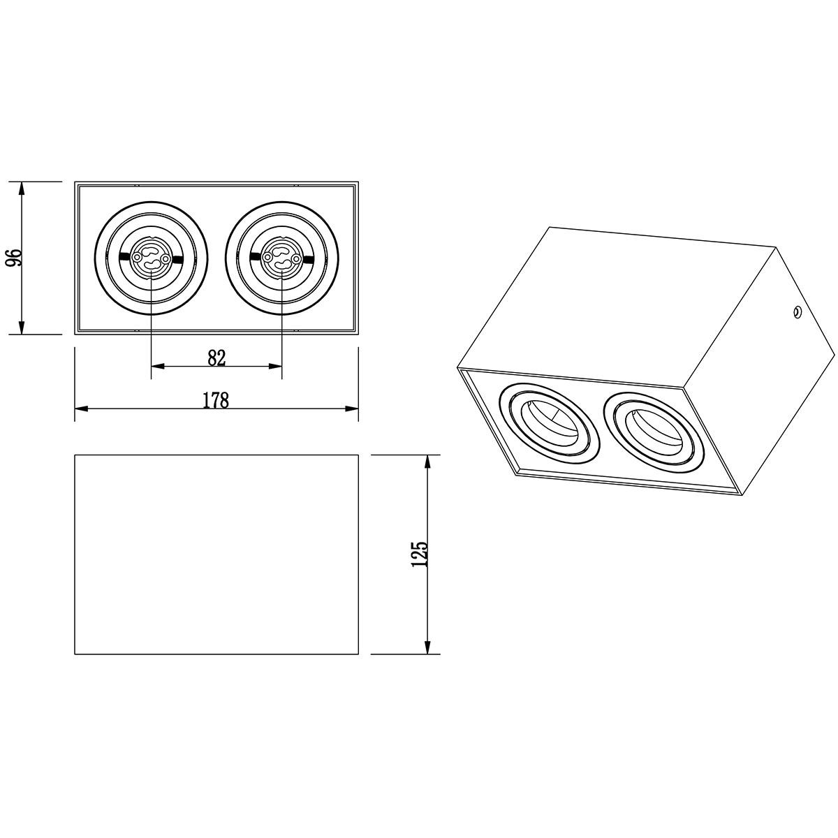 LED Deckenstrahler - Trion Bisqy - GU10 Sockel - 2-flammig - Rechteckig - Mattschwarz - Aluminium