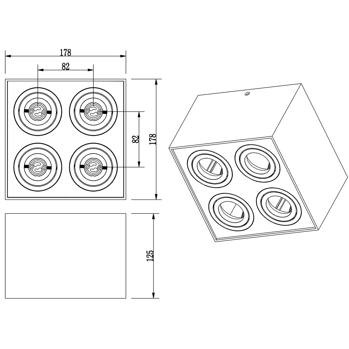 LED Deckenstrahler - Trion Bisqy - GU10 Sockel - 4-flammig - Quadratisch - Mattweiß - Aluminium