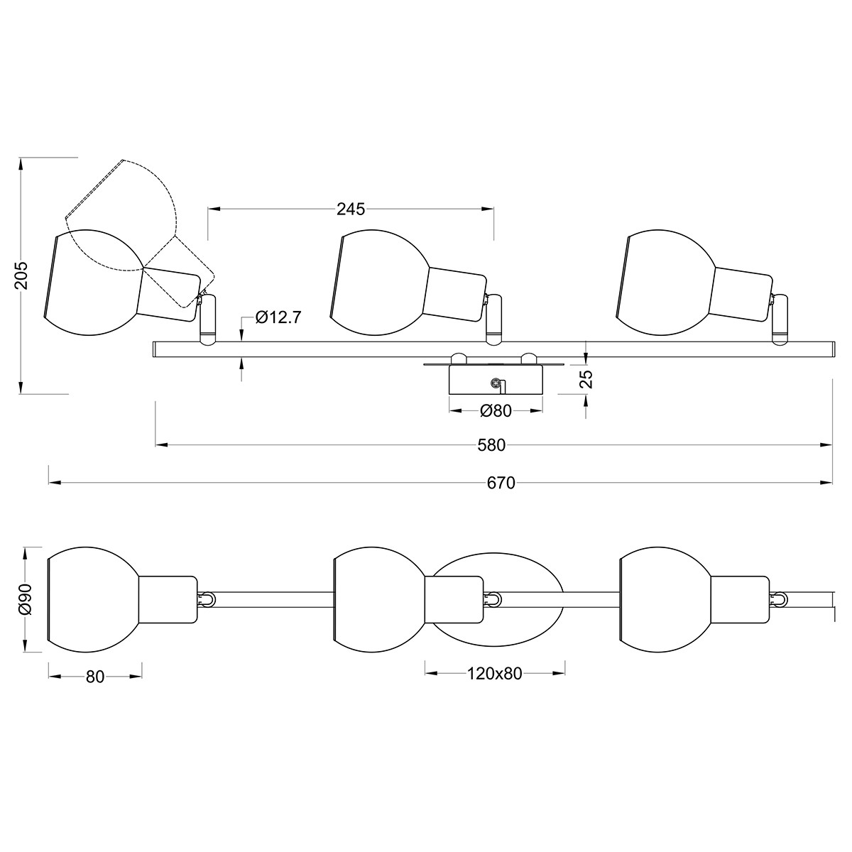 LED Deckenstrahler - Trion Brista - E14 Sockel - 3-flammig - Rund - Chrom - Aluminium