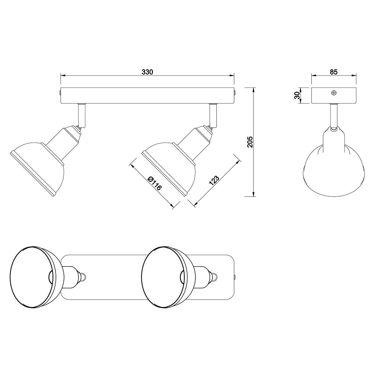 LED Deckenstrahler - Trion Delvira - E14 Sockel - 2-flammig - Rund - Antik Nickel - Aluminium