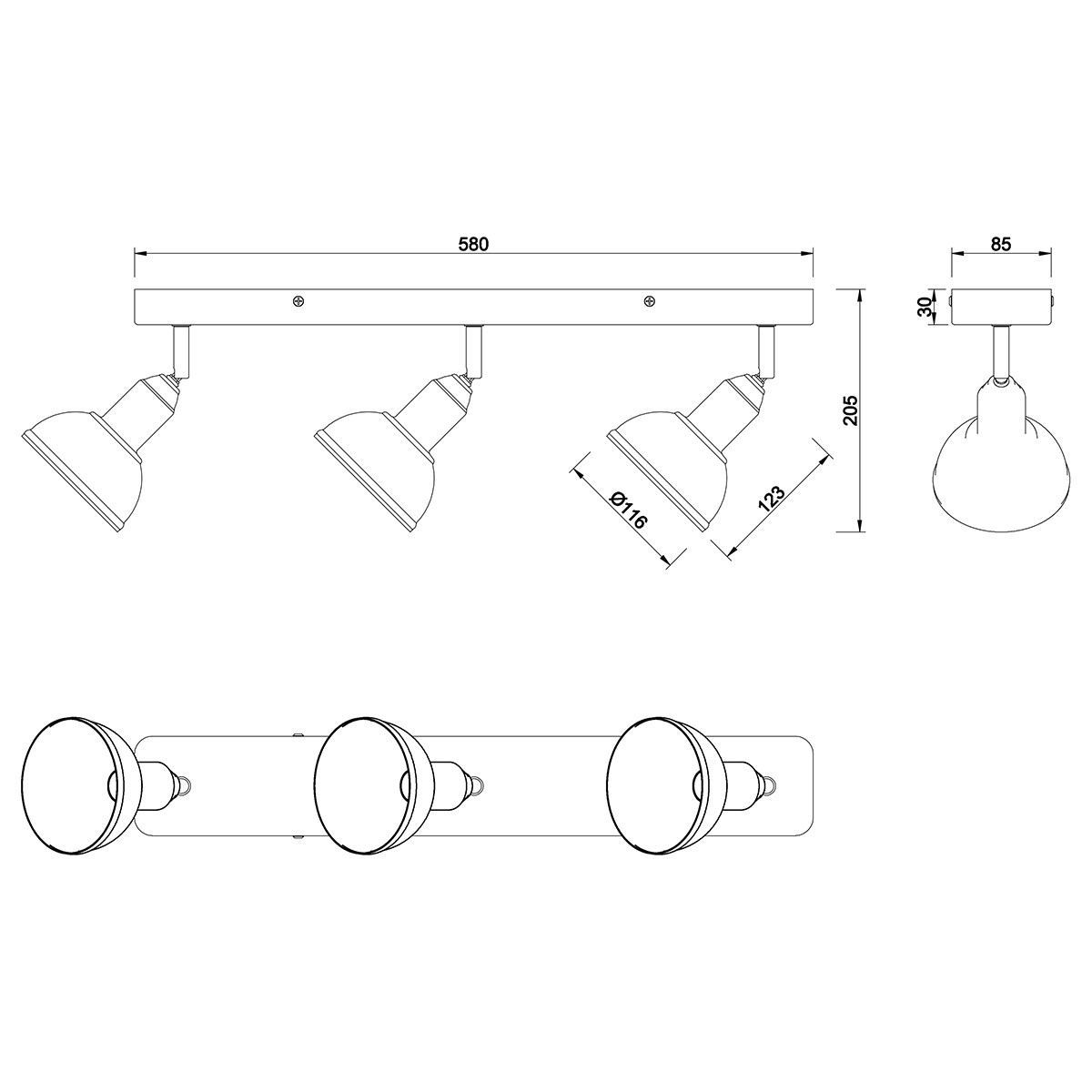 LED Deckenstrahler - Trion Delvira - E14 Sockel - 3-flammig - Rund - Antik Nickel - Aluminium