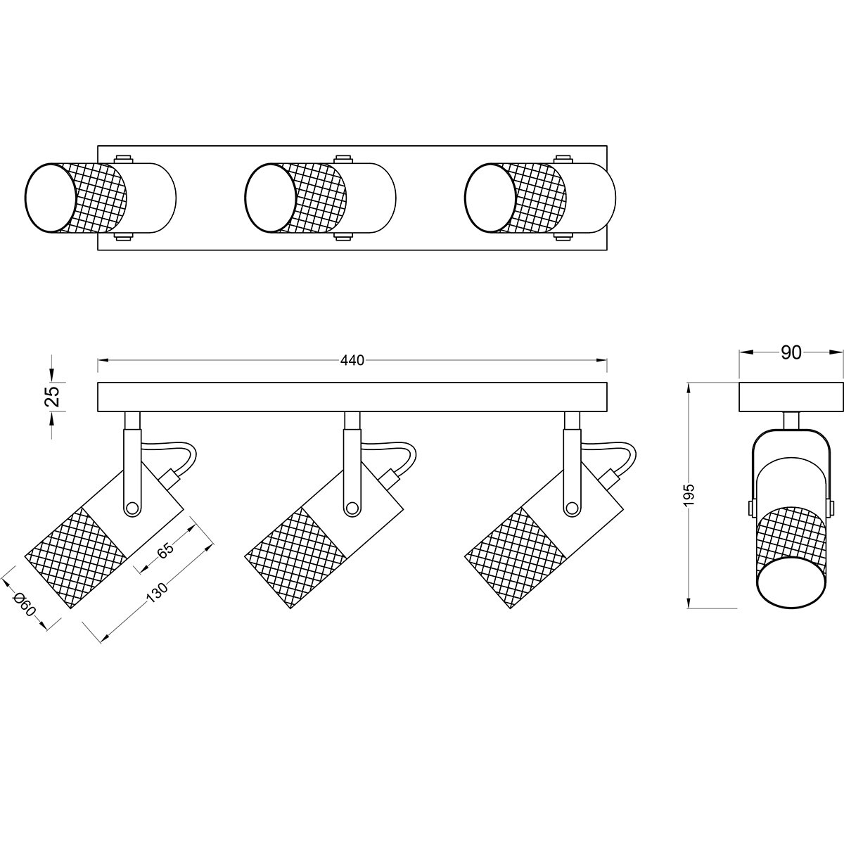 LED Deckenstrahler - Trion Josh - E14 Fassung - 3-Licht - Rund - Schwarz Weiß - Metall