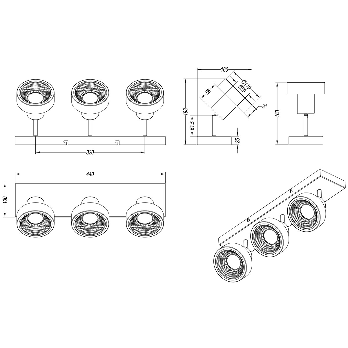 LED Deckenstrahler - Trion Leonida - GU10 Sockel - 3-flammig - Rechteckig - Mattes Nickel - Aluminium