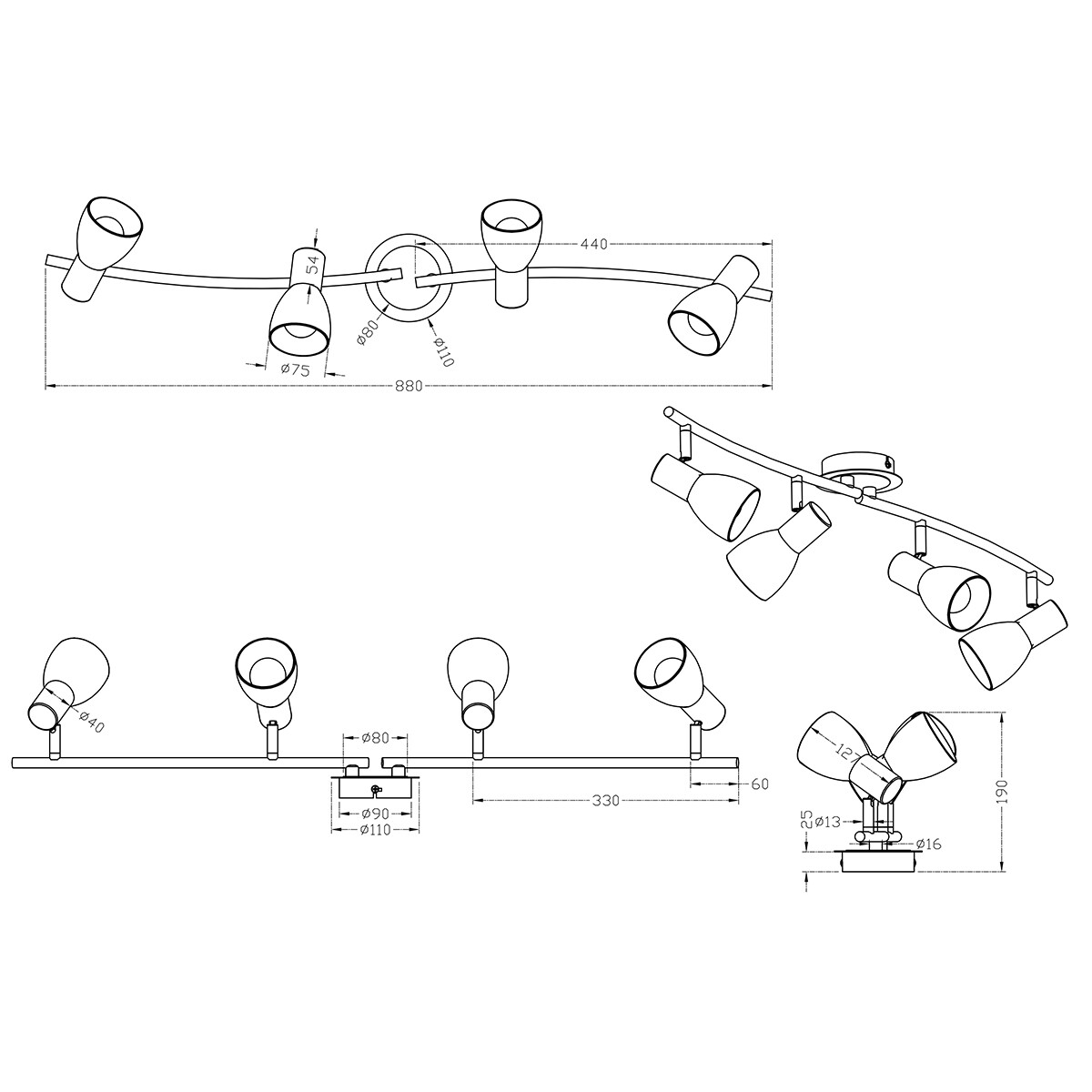 LED Deckenstrahler - Trion Levino - E14 Sockel - Warmweiß 3000K - 4-flammig - Rechteckig - Mattes Nickel - Aluminium