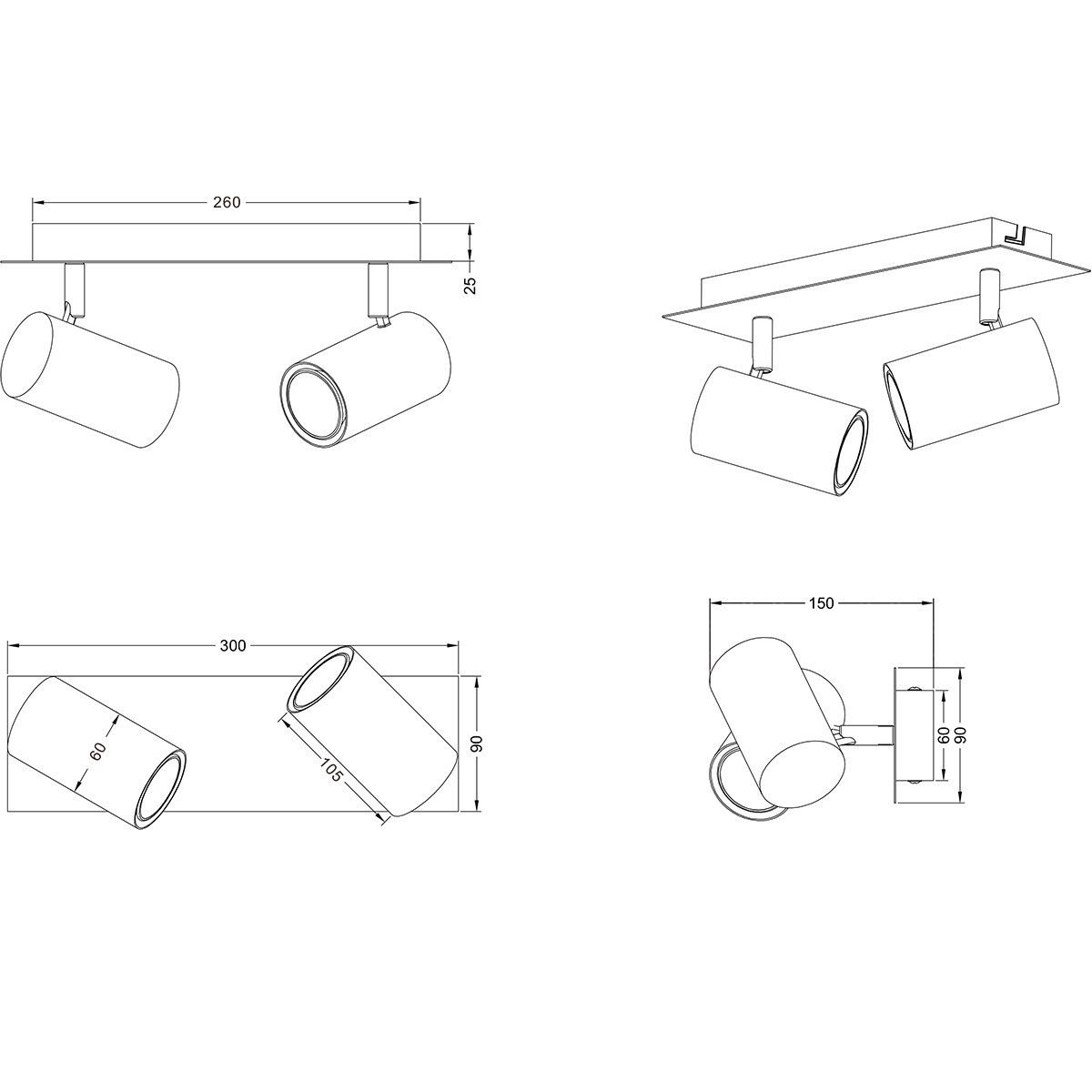 LED Deckenstrahler - Trion Mary - GU10 Sockel - 2-flammig - Rechteckig - Mattes Nickel - Aluminium