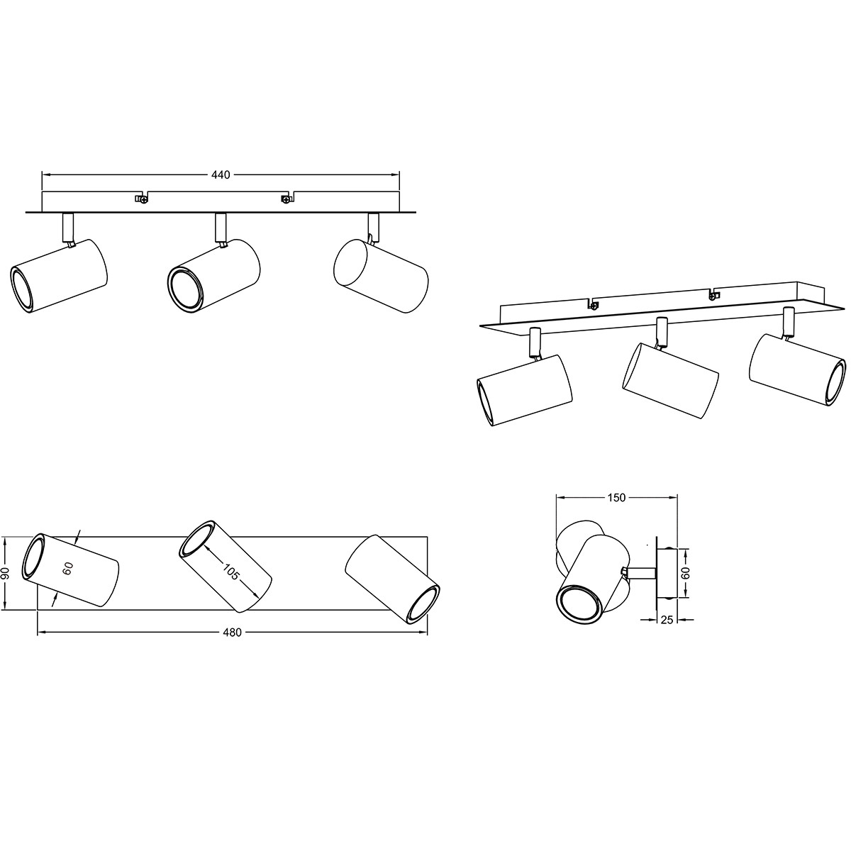 LED Deckenstrahler - Trion Mary - GU10 Sockel - 3-flammig - Rechteckig - Mattweiß - Aluminium