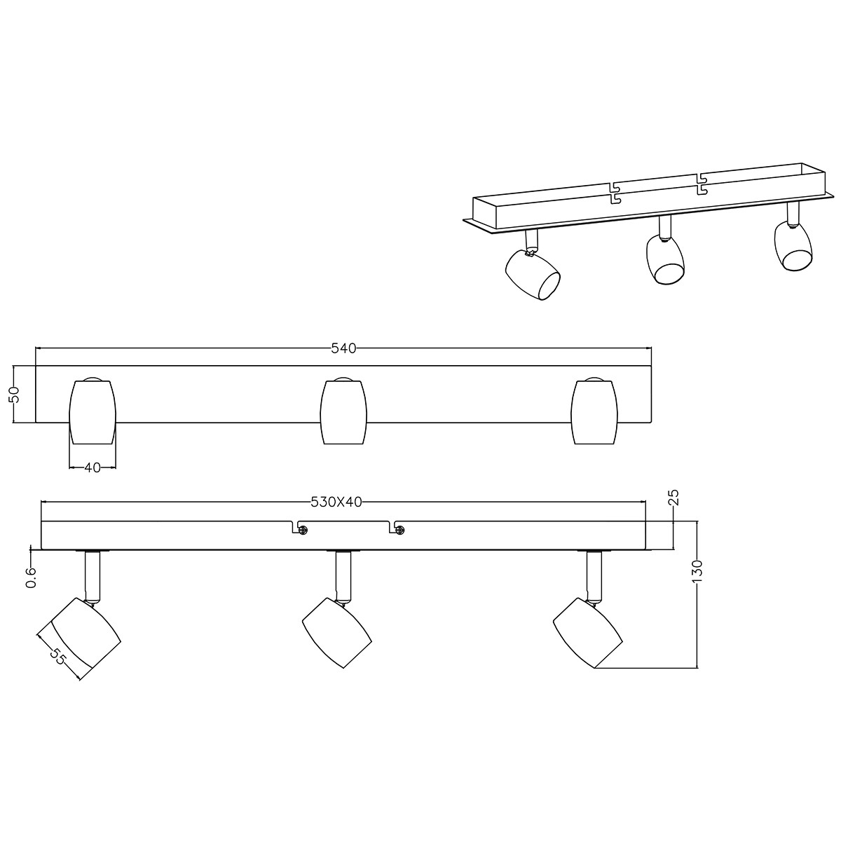 LED Deckenstrahler - Trion Micko - GU10 Sockel - 3-flammig - Rechteckig - Matt Nickel - Aluminium