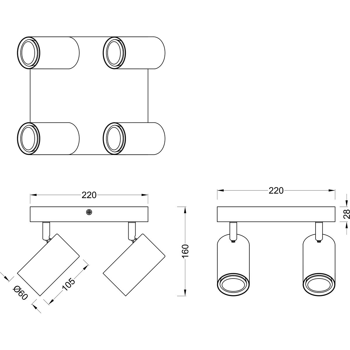 LED Deckenstrahler - Trion Milona - GU10 Fassung - 4-flammig - Rund - Mattweiß - Aluminium