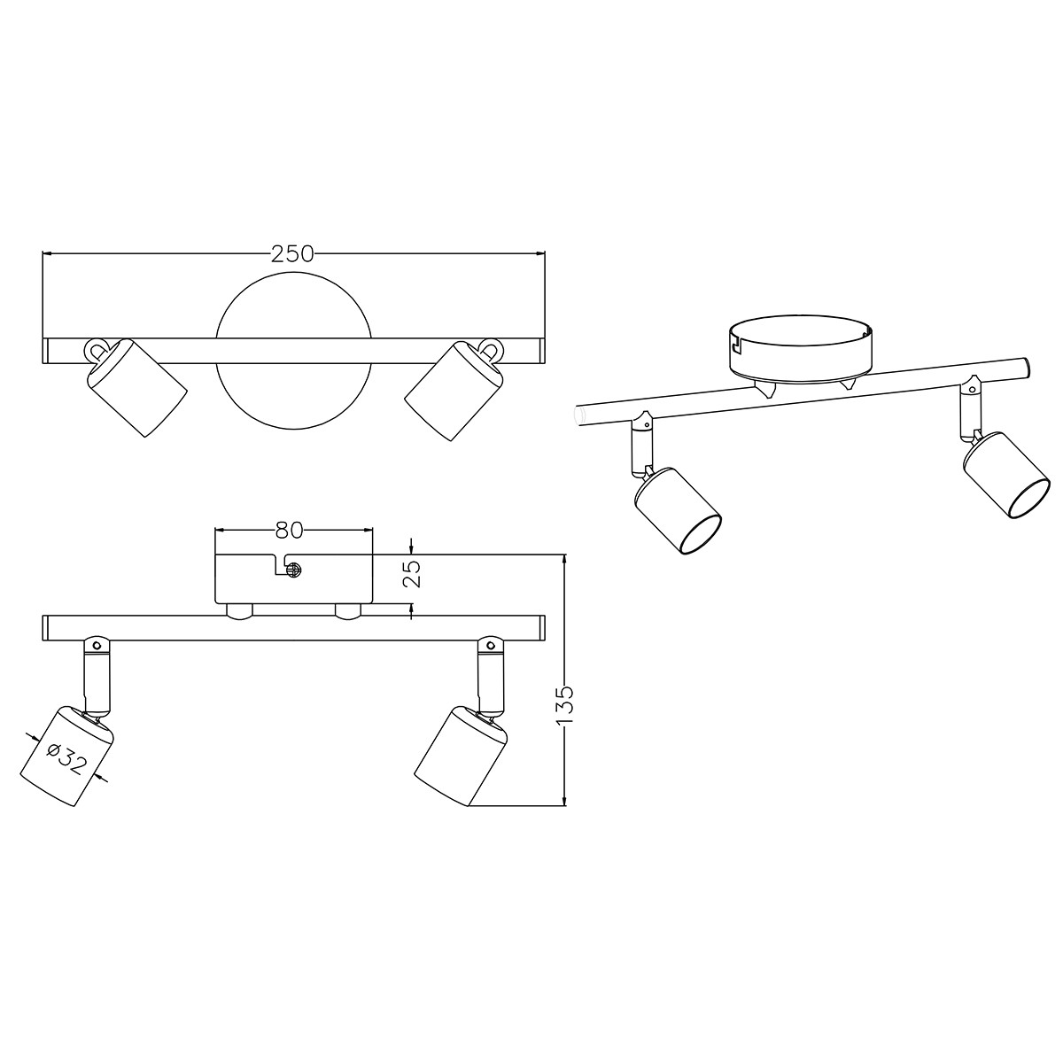 LED Deckenstrahler - Trion Pamo - GU10 Sockel - 2-flammig - Rechecktig - Matt Titan - Aluminium