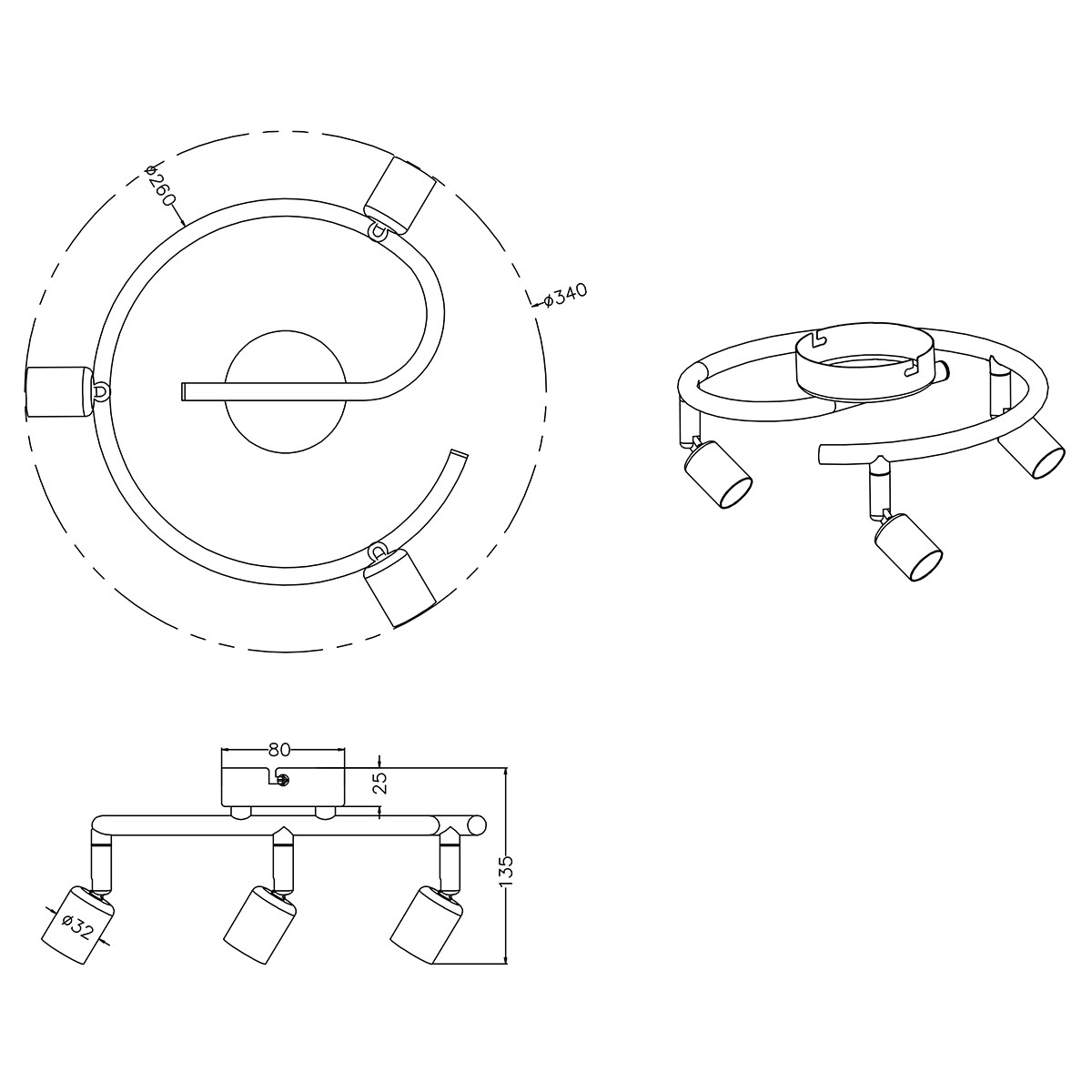 LED Deckenstrahler - Trion Pamo - GU10 Sockel - 3-flammig - Rechecktig - Matt Titan - Aluminium