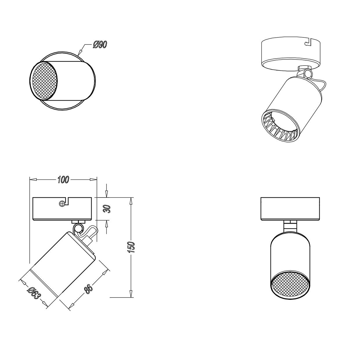 LED Deckenstrahler - Trion Nimo - GU10 Sockel - 1-flammig - Rund - Matt Weiß - Aluminium