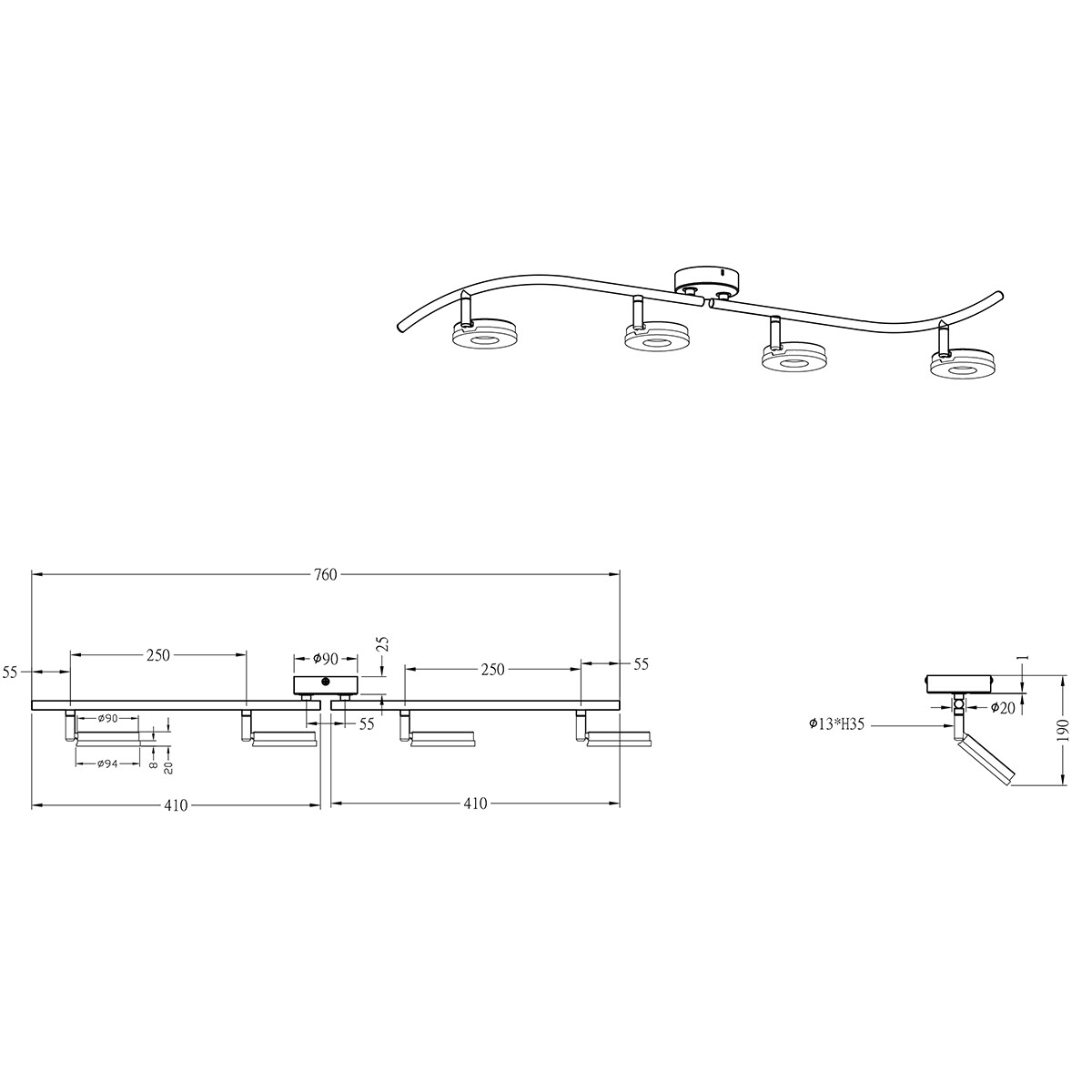 LED Deckenstrahler - Trion Renny - 16W - Warmweiß 3000K - 4-flammig - Rechteckig - Matt Chrom - Aluminium