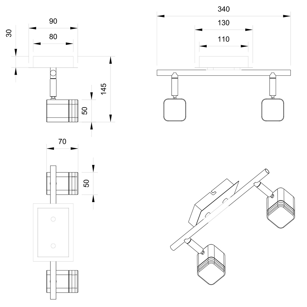 LED Deckenstrahler - Trion Ribon - 8W - Warmweiß 3000K - 2-flammig - Reckechtig - Matt Weiß - Aluminium