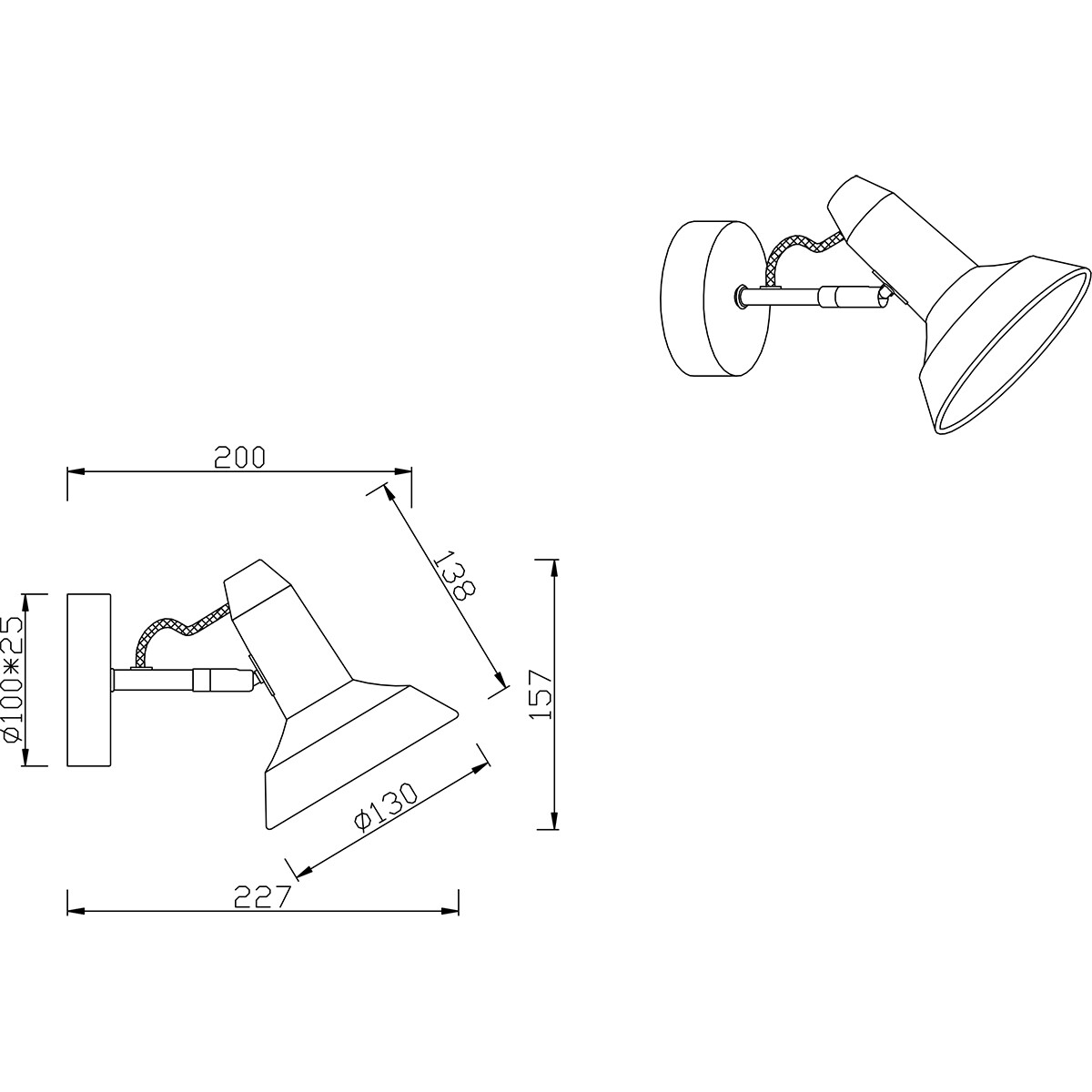 LED Wandspot - Trion Rollo - E14 Fassung - 1-flammig - Rund - Matt Weiß - Aluminium