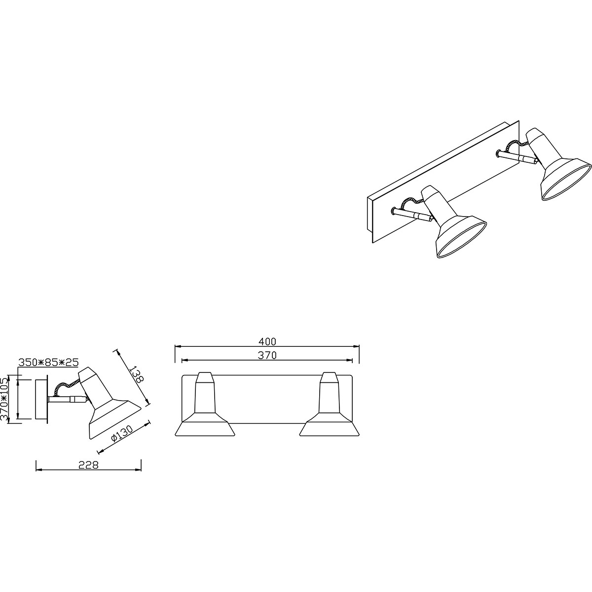 LED Deckenstrahler - Trion Rollo - E14-Fassung - 2-flammig - Rechteckig - Matt Weiß - Aluminium