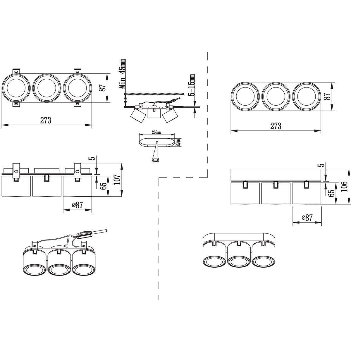 LED Deckenstrahler - Trion Tarus - 12W - Warmweiß 3000K - 3-flammig - Rund - Mattweiß - Aluminium