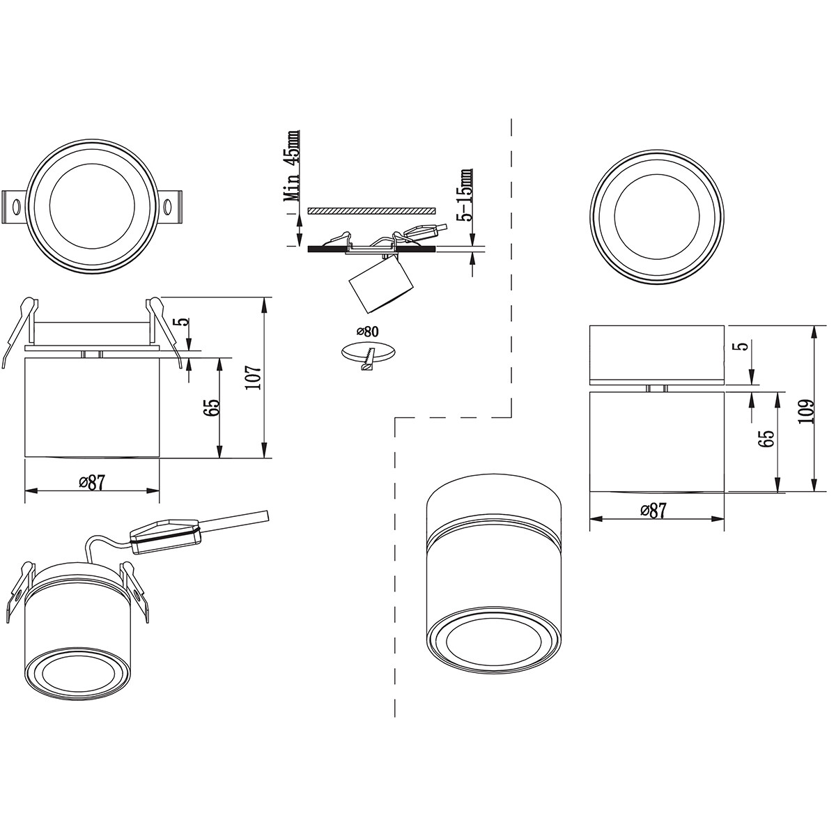 LED Deckenstrahler - Trion Tarus - 4W - Warmweiß 3000K - 1-flammig - Rund - Mattschwarz - Aluminium