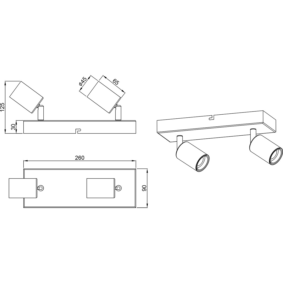 LED Deckenstrahler - Trion Zuncka - E27-Fassung - 2-flammig - Rechteckig - Matt-Nickel - Aluminium