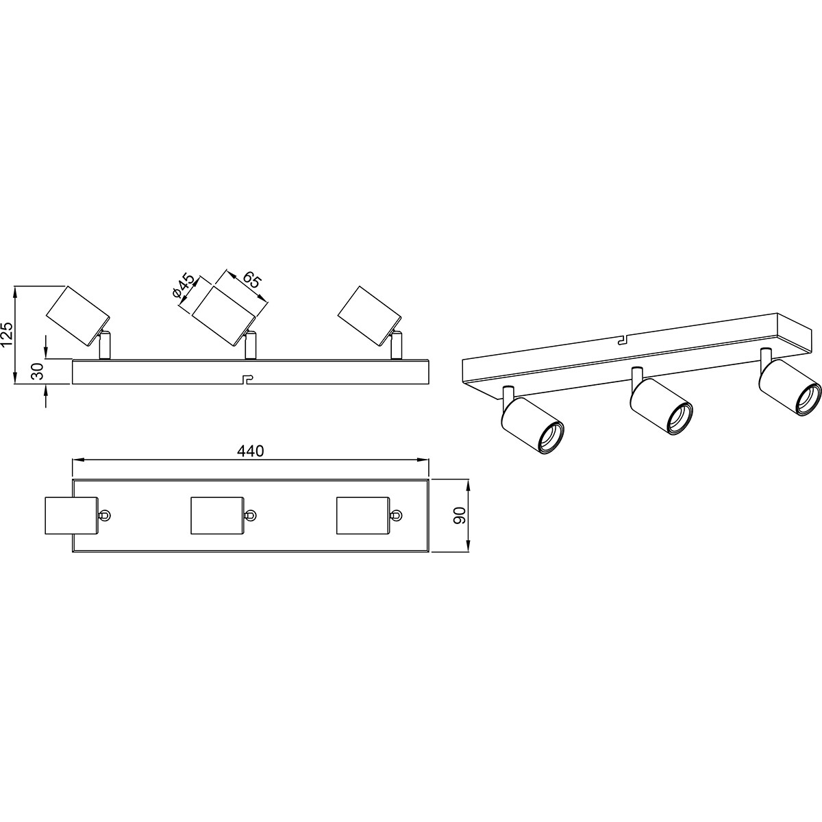 LED Deckenstrahler - Trion Zuncka - E27-Fassung - 3-flammig - Rechteckig - Matt Nickel - Aluminium