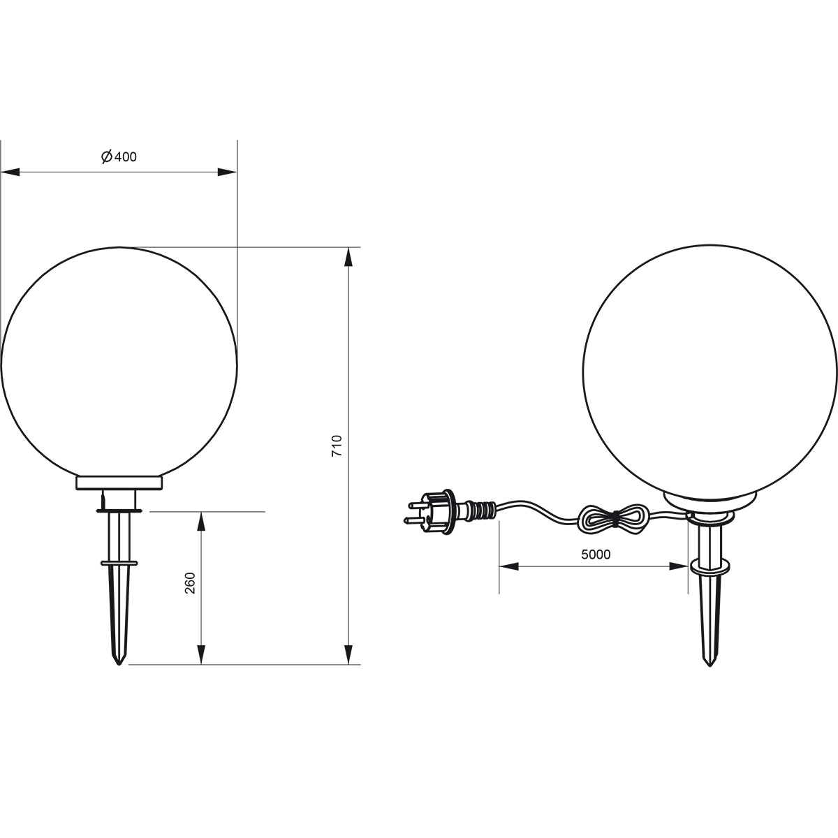 LED Steckleuchte mit Stecker - Trion Lobo - E27 Fassung - Spritzwassergeschützt IP44 - Schwarz - Kunststoff - Ø400