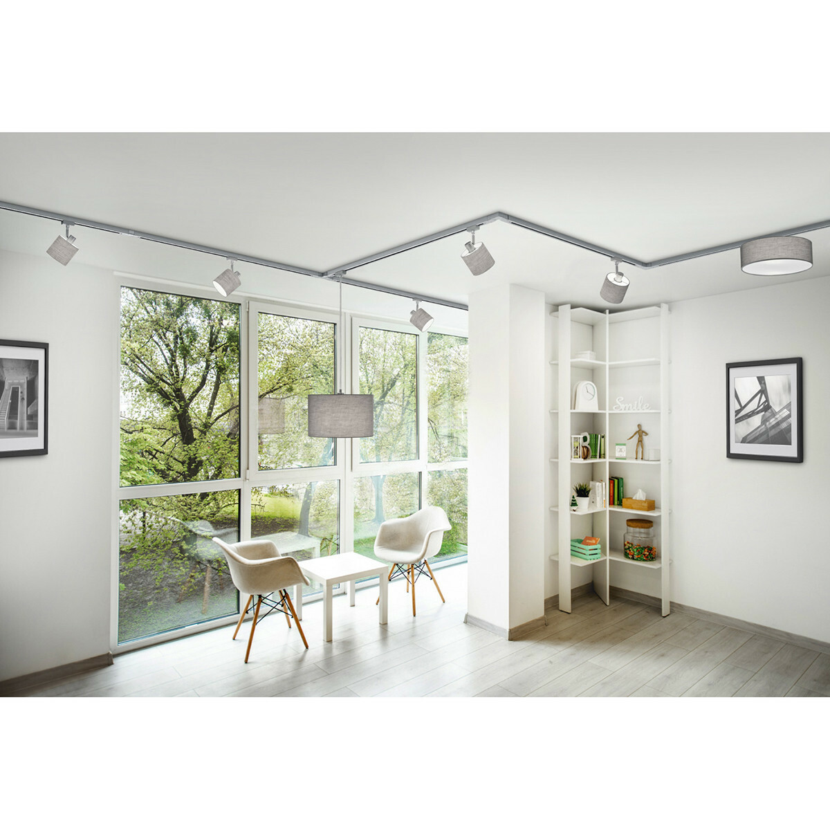 LED Schienensystem - Balken - Trion Dual Pany - 2-Phasen - 6W - Warmweiß 3000K - Dimmbar - Matt Titan - Kunststoff