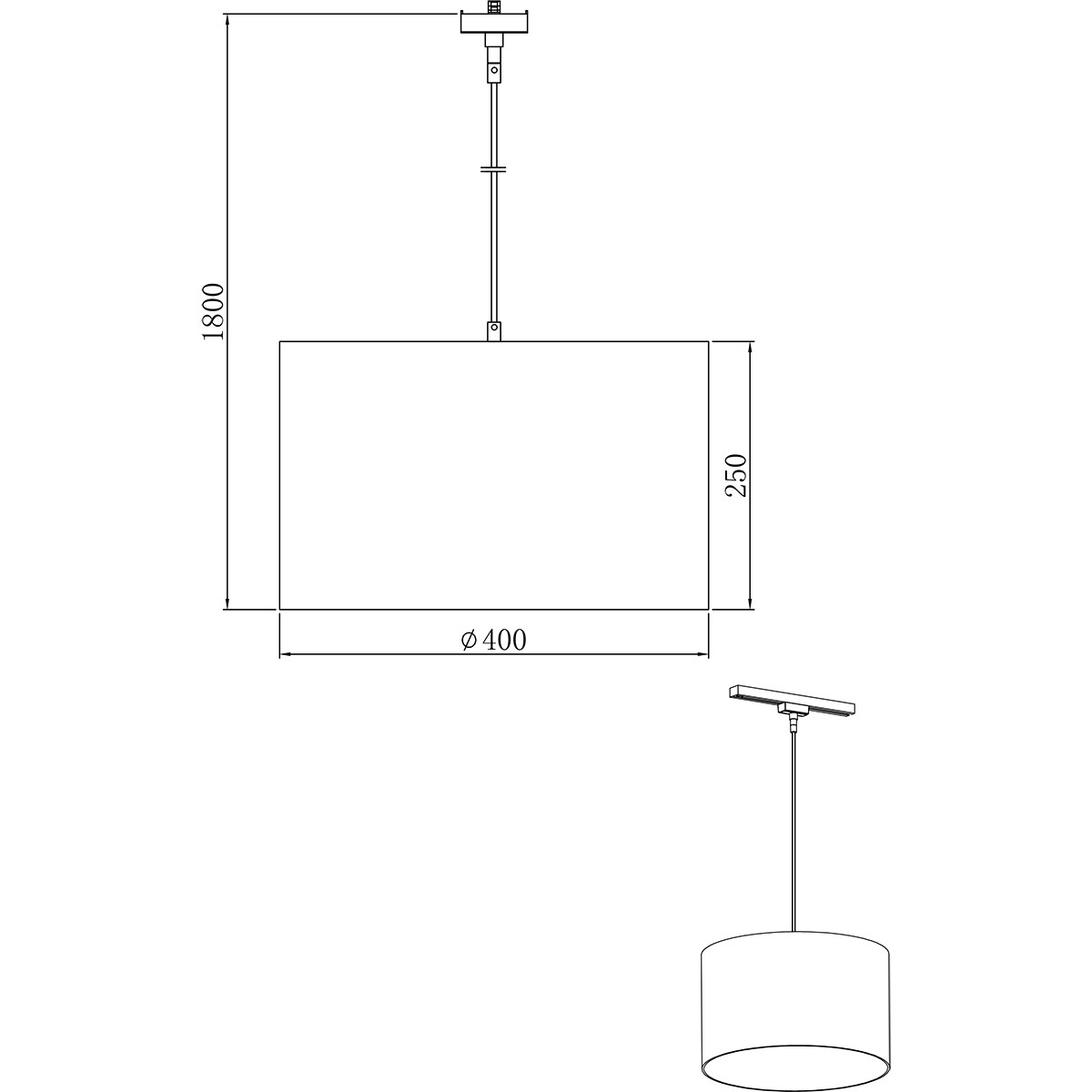 LED Schienensystem - Hängelampe - Trion Dual Hotia - 2-Phasen - E27 Fassung - Rund - Matt Grau - Aluminium