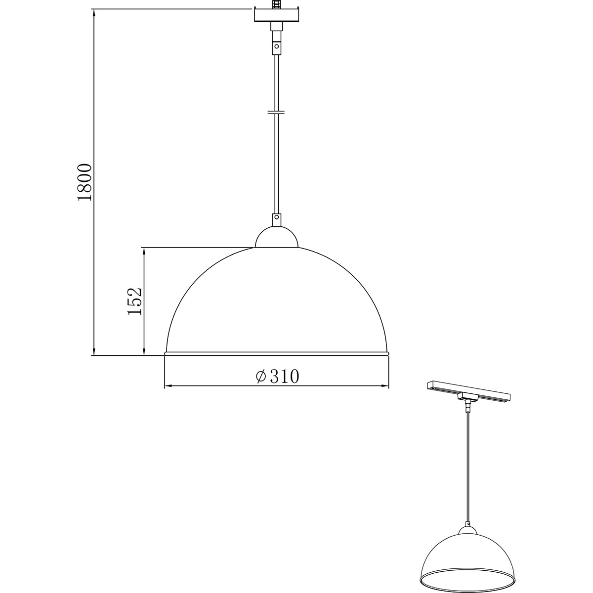 LED Schienensystem - Hängelampe - Trion Dual Jin - 2-Phasen - E27 Fassung - Rund - Matt Schwarz - Aluminium