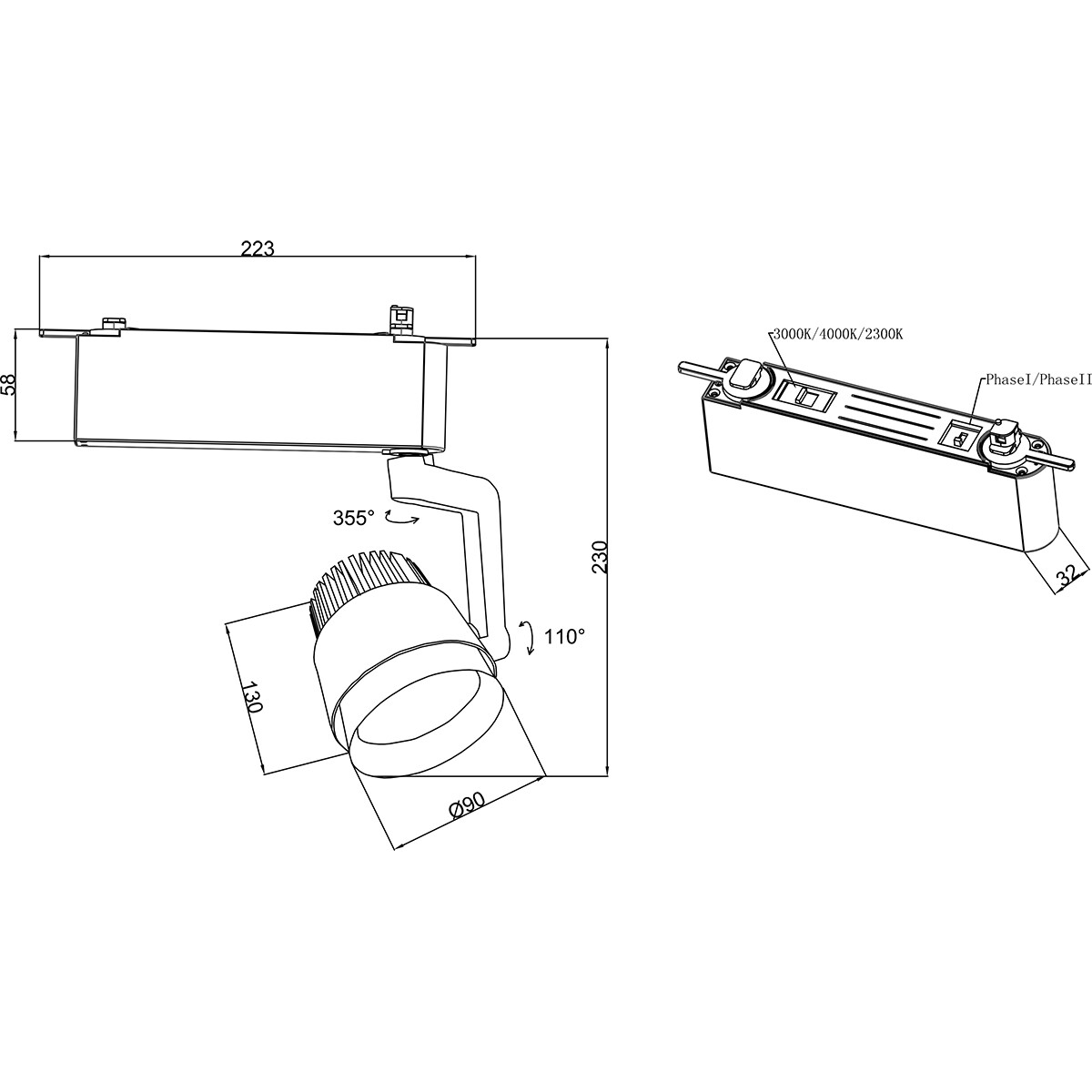 LED Schienenbeleuchtung - Track Spot - Trion Dual Radina - 2 Phasen - 15W - Anpassbare Lichtfarbe - Dimmbar - Rund - Matt Titan - Aluminium