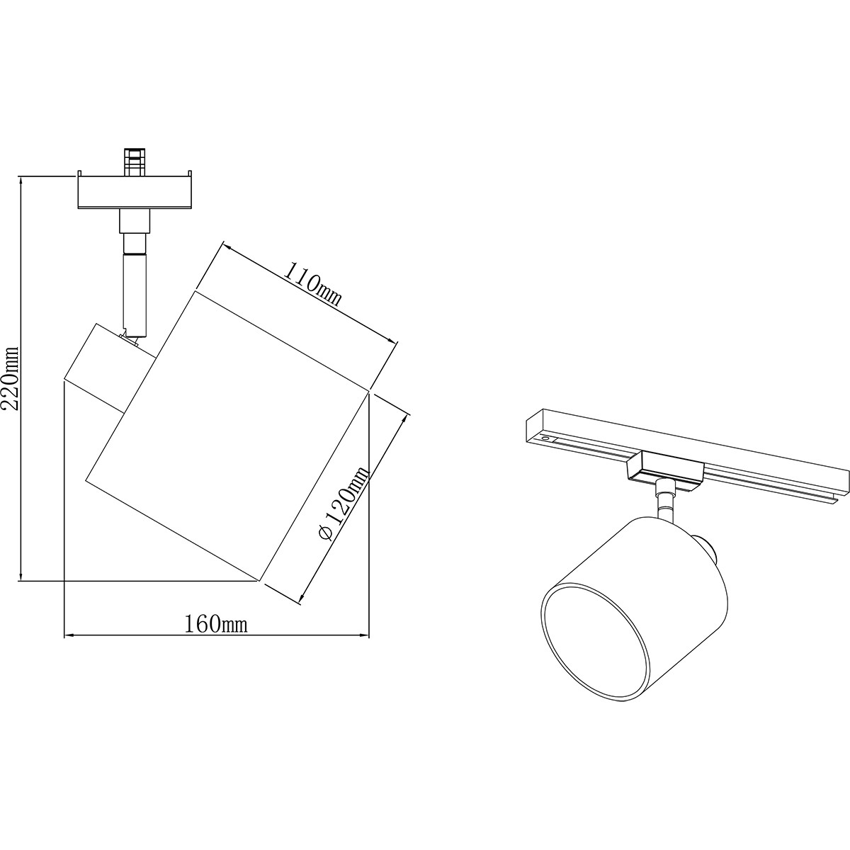 LED Schienenbeleuchtung - Track Spot - Trion Dual Torry - 2 Phasen - E14 Fassung - Rund - Matt Grau - Textil