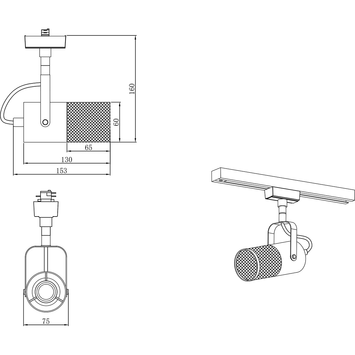 LED Schienenbeleuchtung - Track Spot - Trion Dual Yosh - 2 Phasen - E14 Fassung - Rund - Matt Schwarz - Aluminium